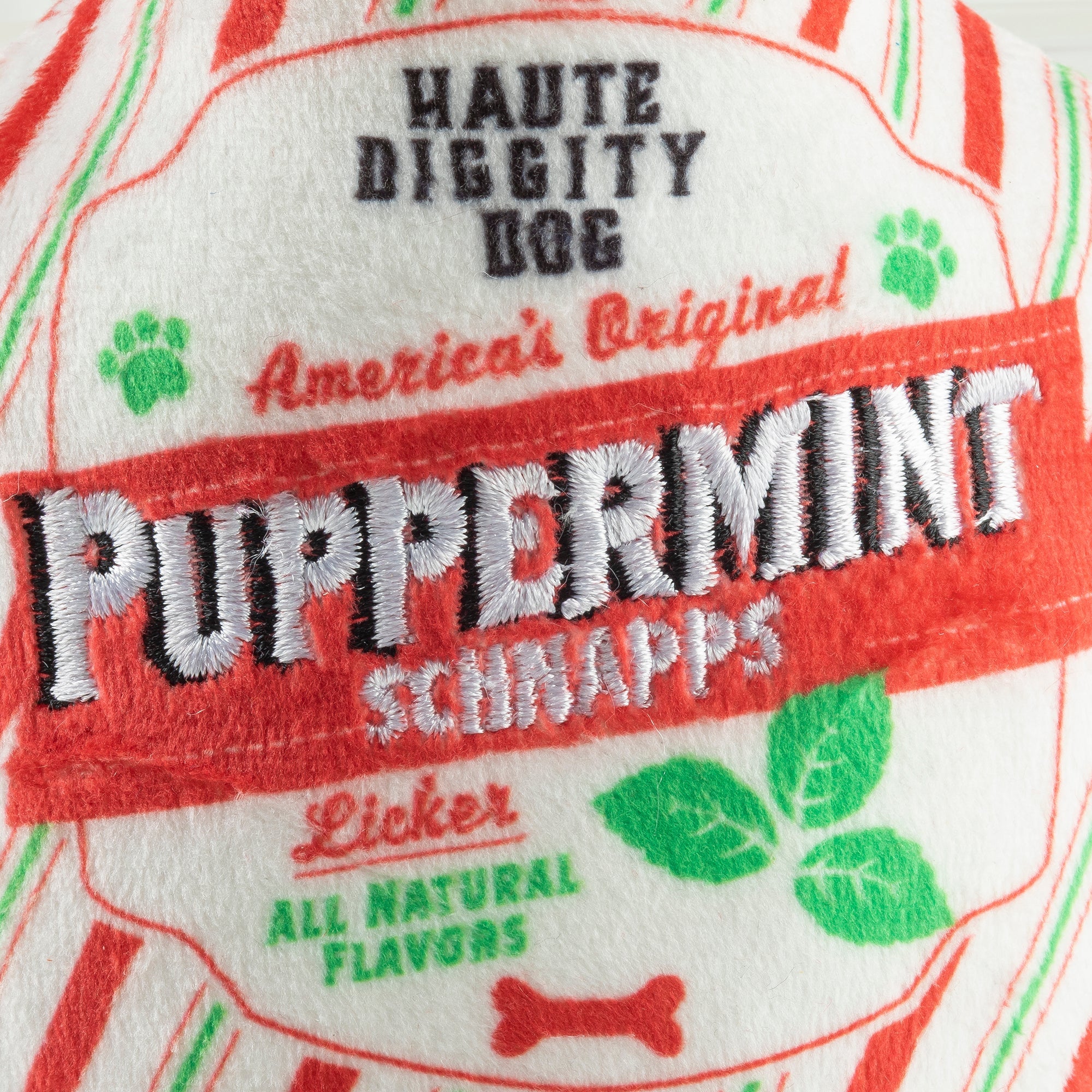 Puppermint Schnapps Bottle Holiday Christmas Plush Dog Toy
