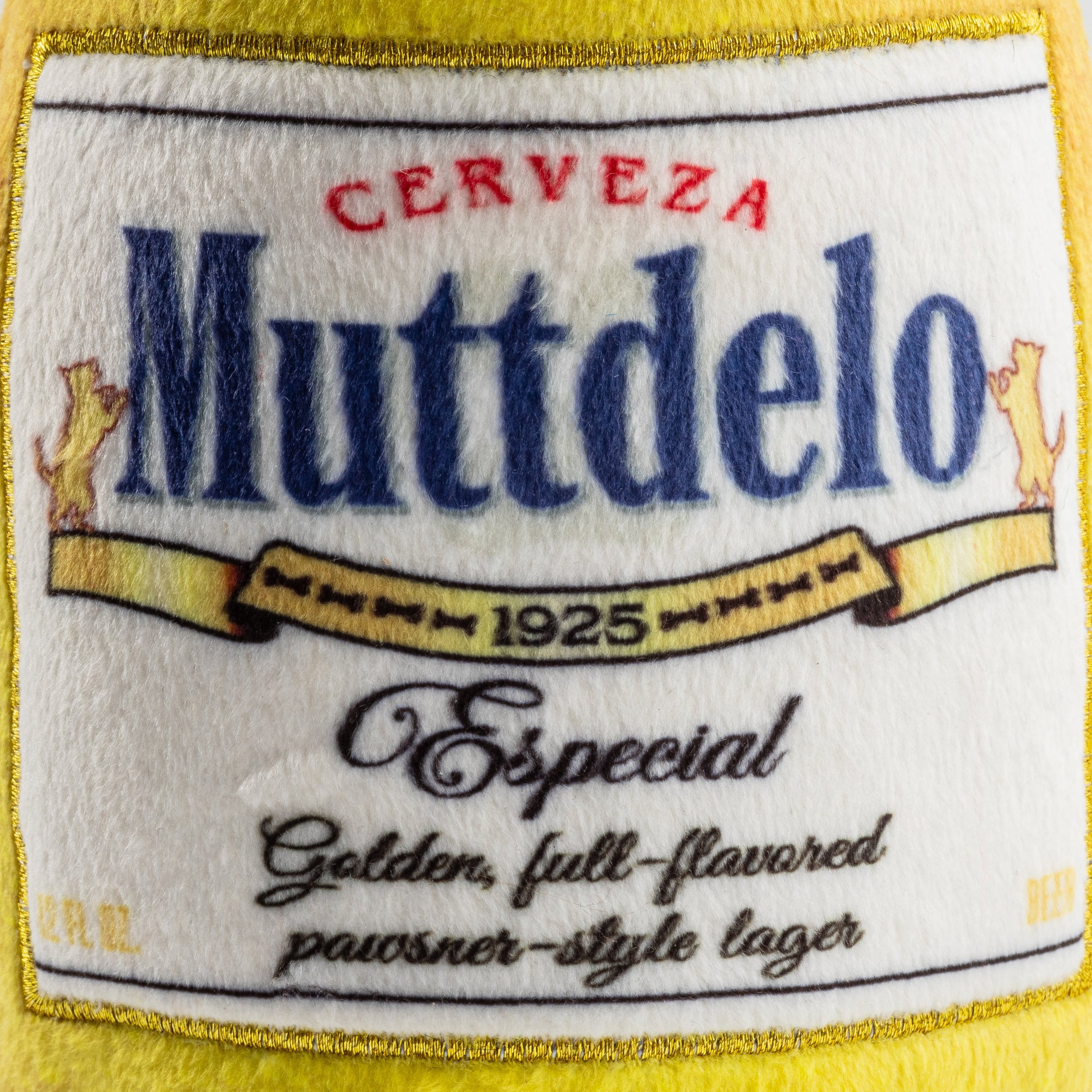 Muttdelo Beer Bottle | Squeaky Plush Dog Toy with Crinkle & Mesh Lining