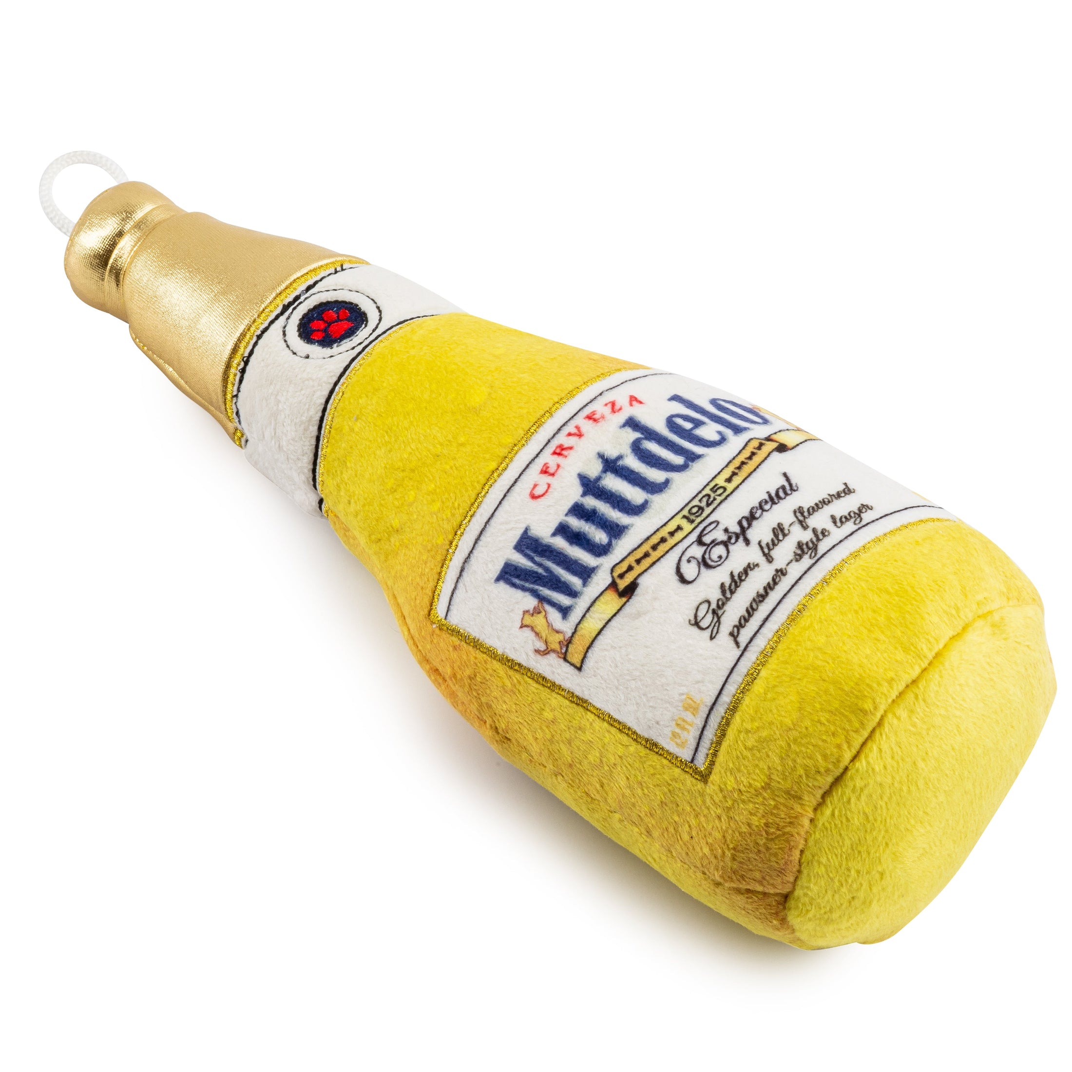 Muttdelo Beer Bottle | Squeaky Plush Dog Toy with Crinkle & Mesh Lining