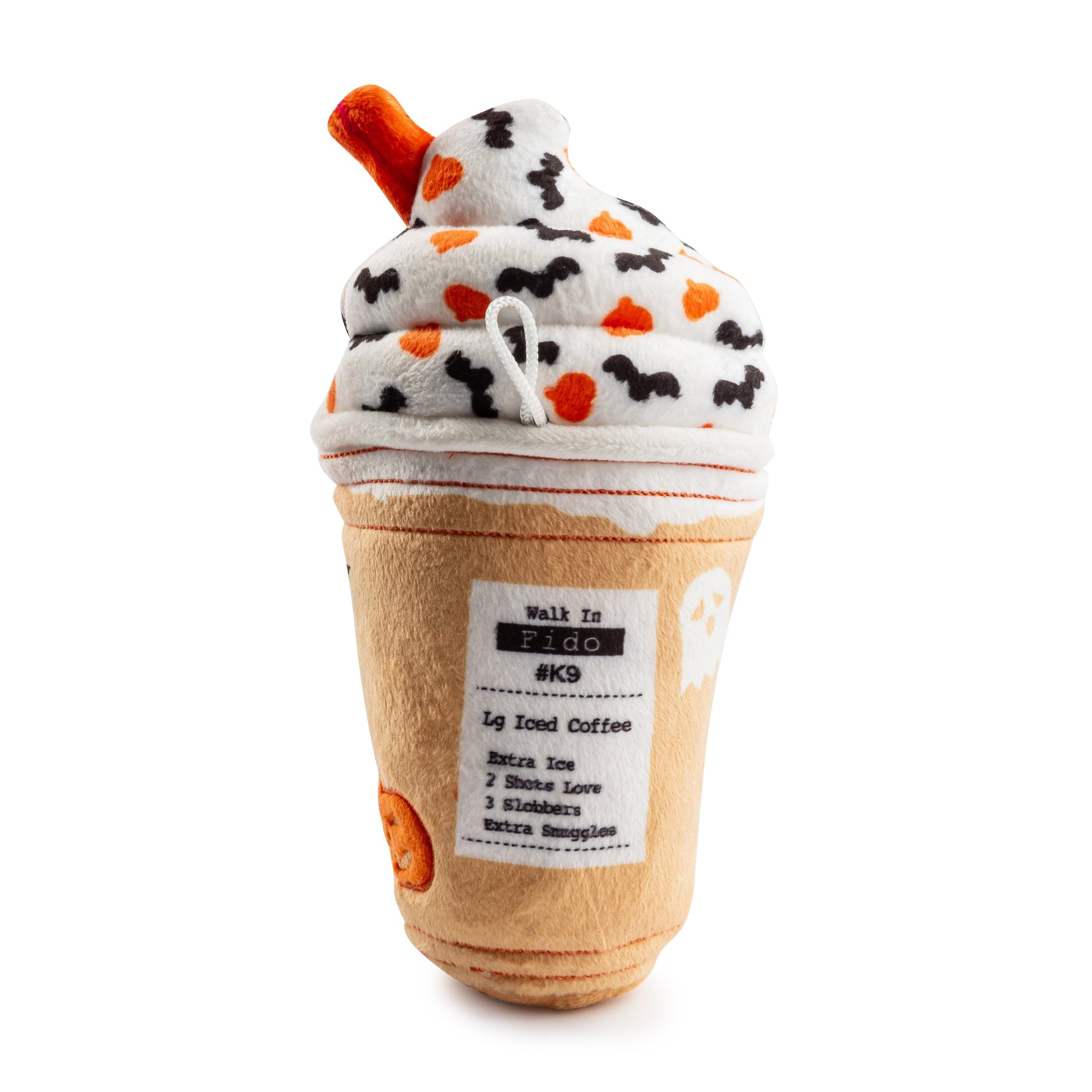Pupkin' Donuts Halloween Iced Cup | Squeaky Plush Dog Toy with Crinkle & Mesh Lining