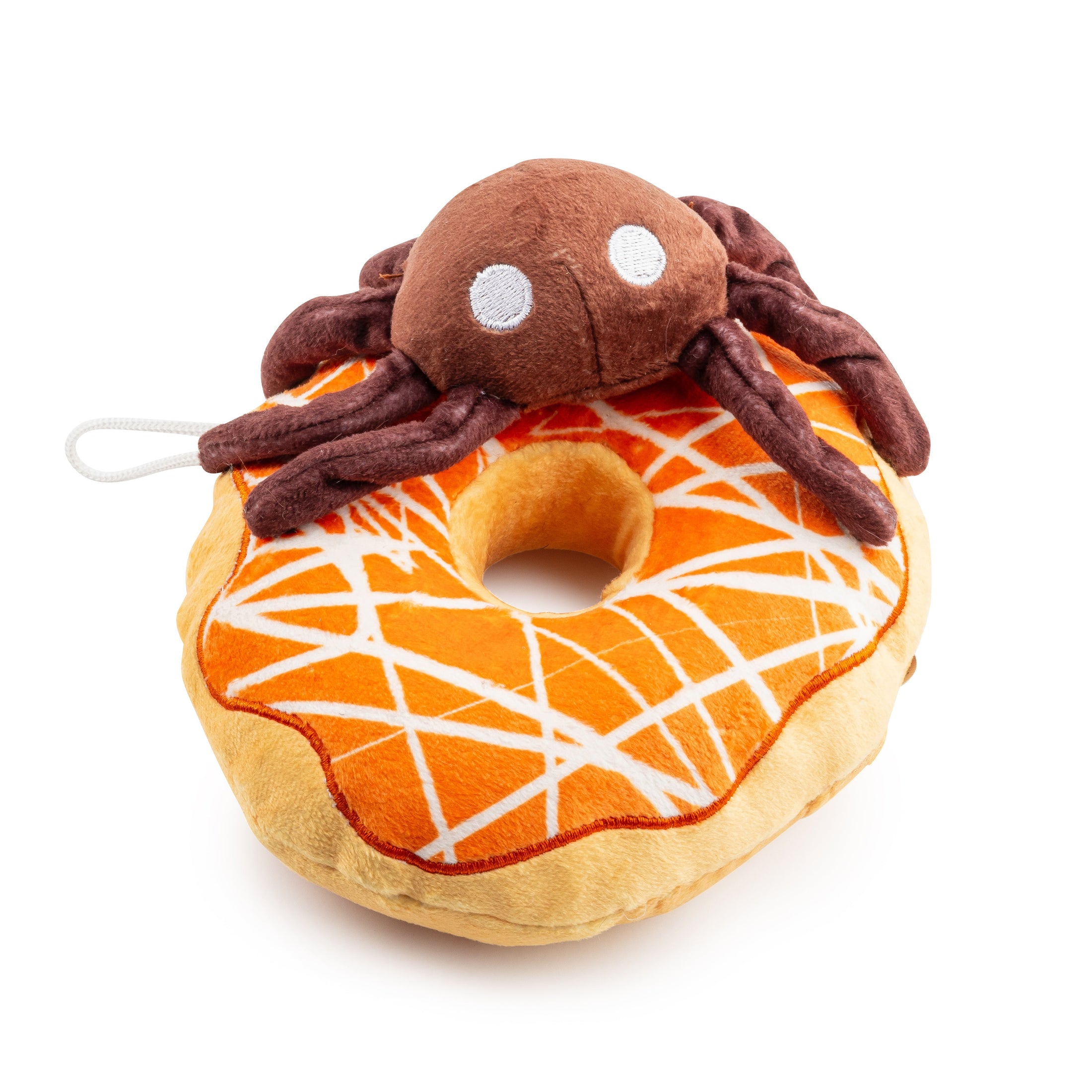Spider Donut | Squeaky Plush Dog Toy with Crinkle & Mesh Lining
