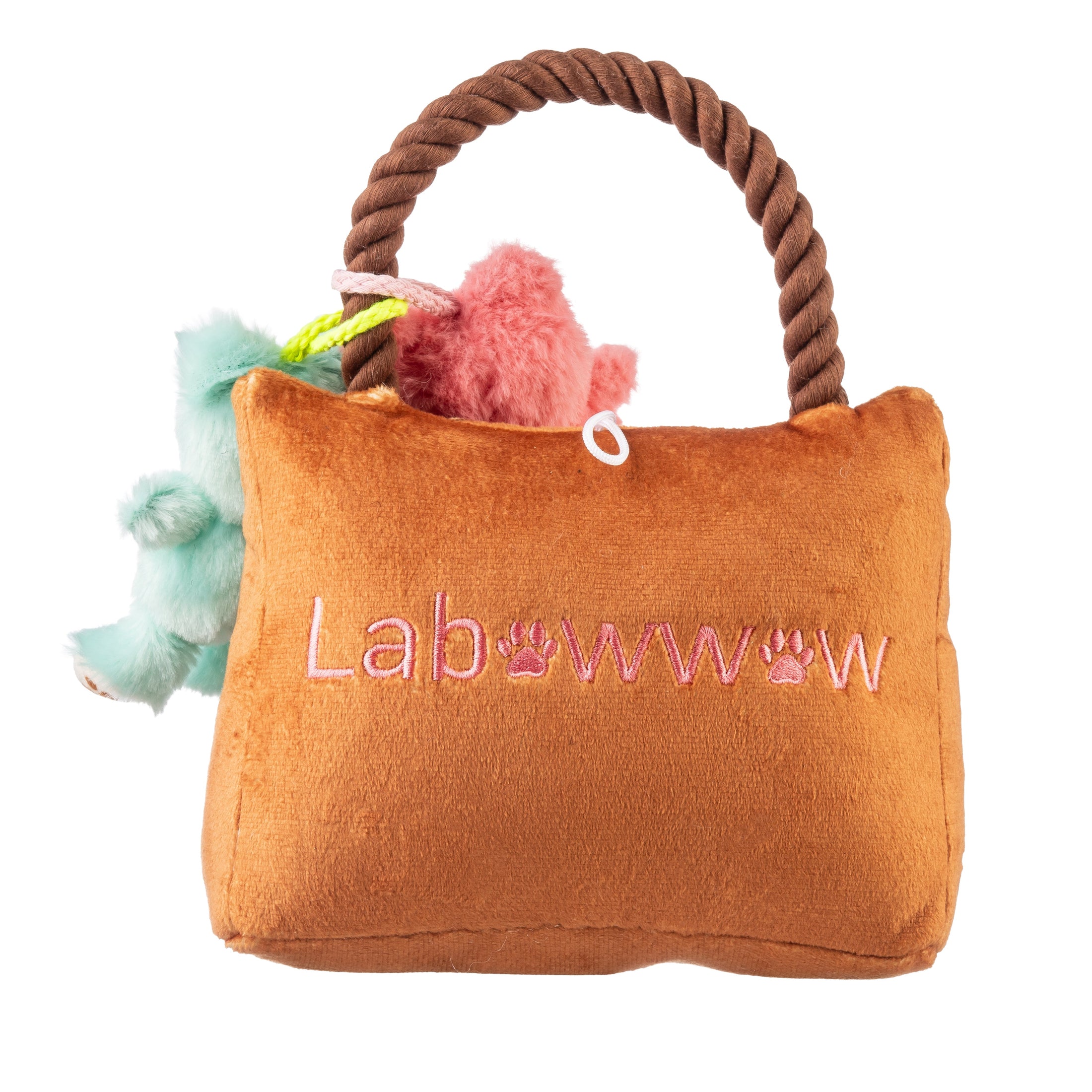 Labowwow Handbag | Squeaky Plush Dog Toy with Crinkle & Mesh Lining