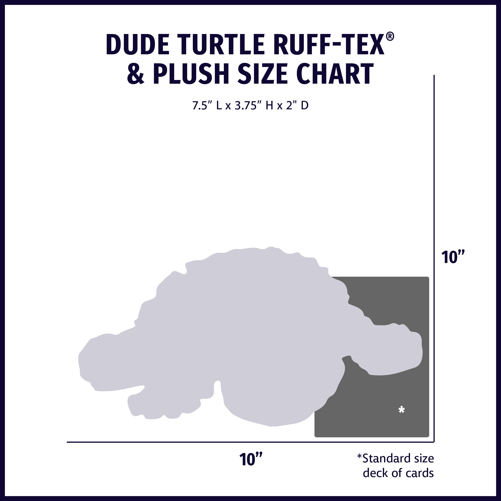 Huggle-Fusion® Dude Turtle Plush & Latex Dog Toy size chart