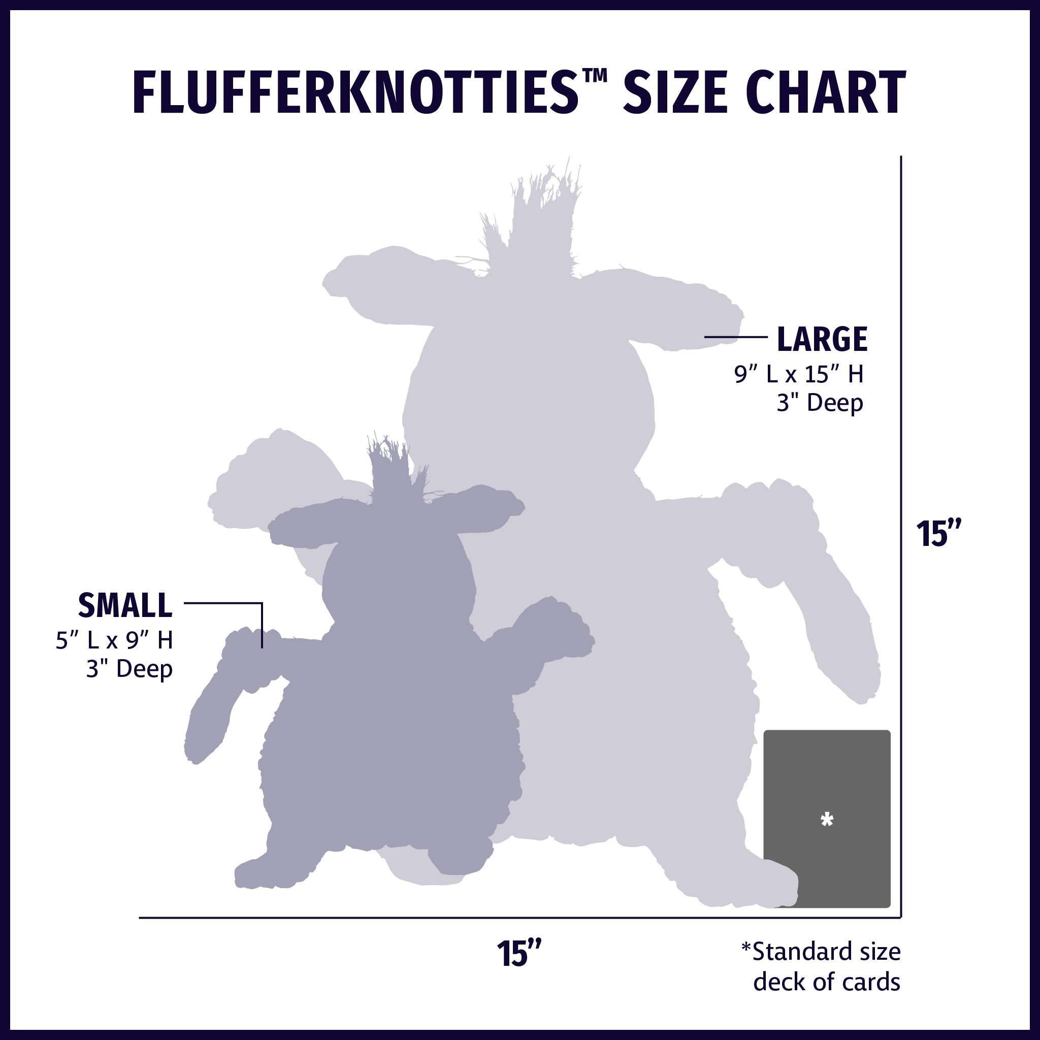 Louise Lamb HuggleFleece® FlufferKnottie™ Plush Dog Toy size chart