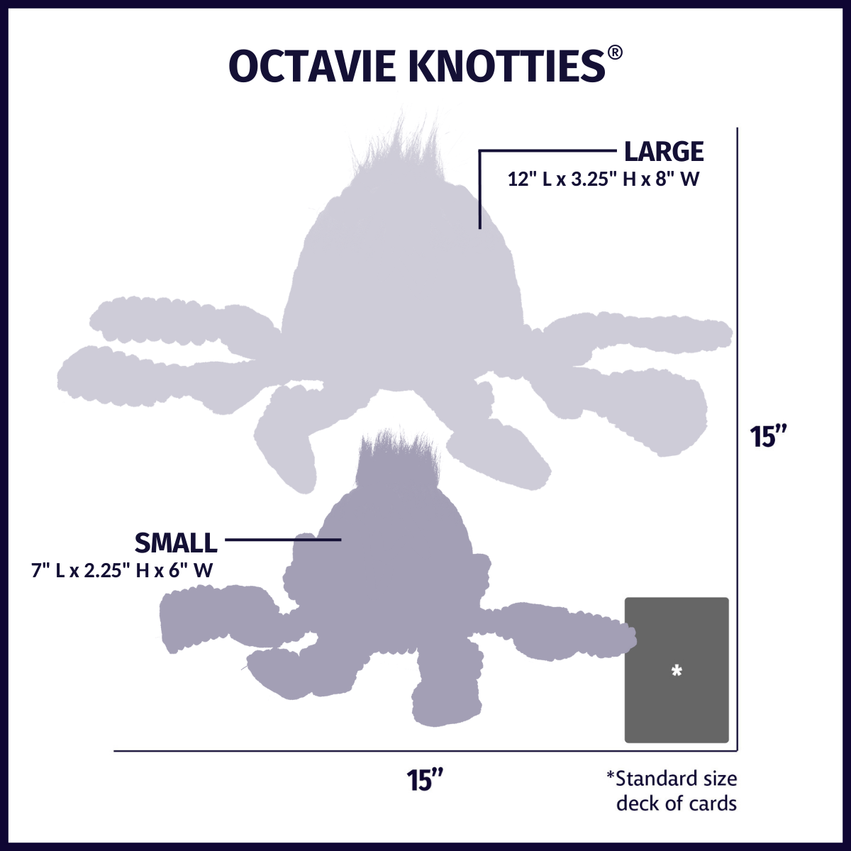 Octavie Octopus Knottie® Plush Dog Toy size chart