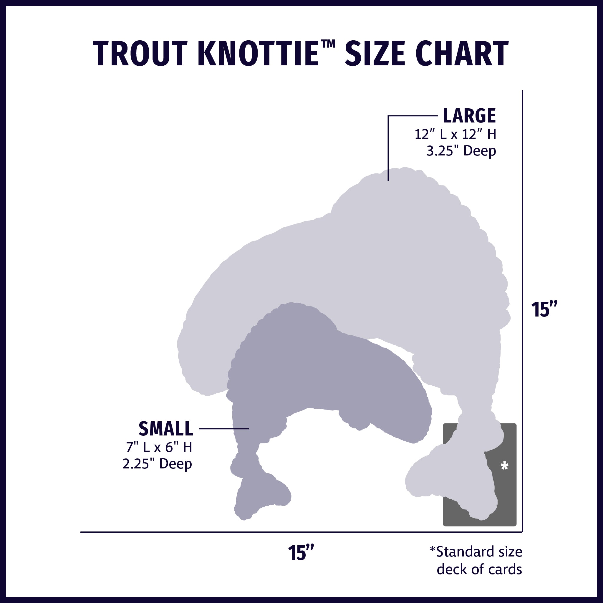 Rauccous Rainbow Trout Knottie® Plush Dog Toy size chart