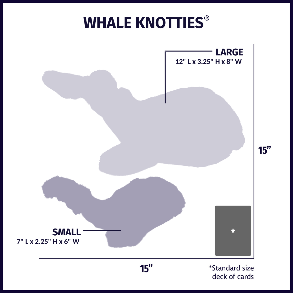Mobie Whale Knottie® Plush Dog Toy size chart