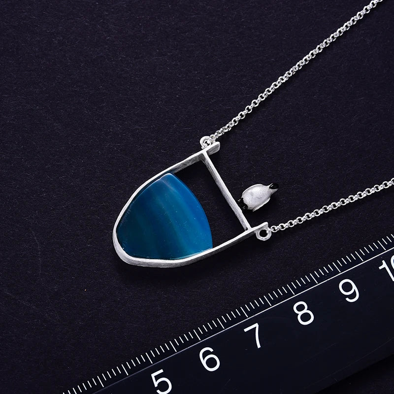 925 Sterling Silver Natural Agate Penguin Pendant Necklace