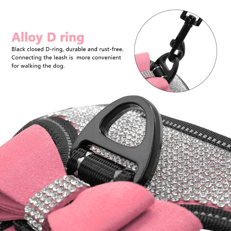 Reflective Bling Rhinestone Bow Dog Harness - Southlake Paws