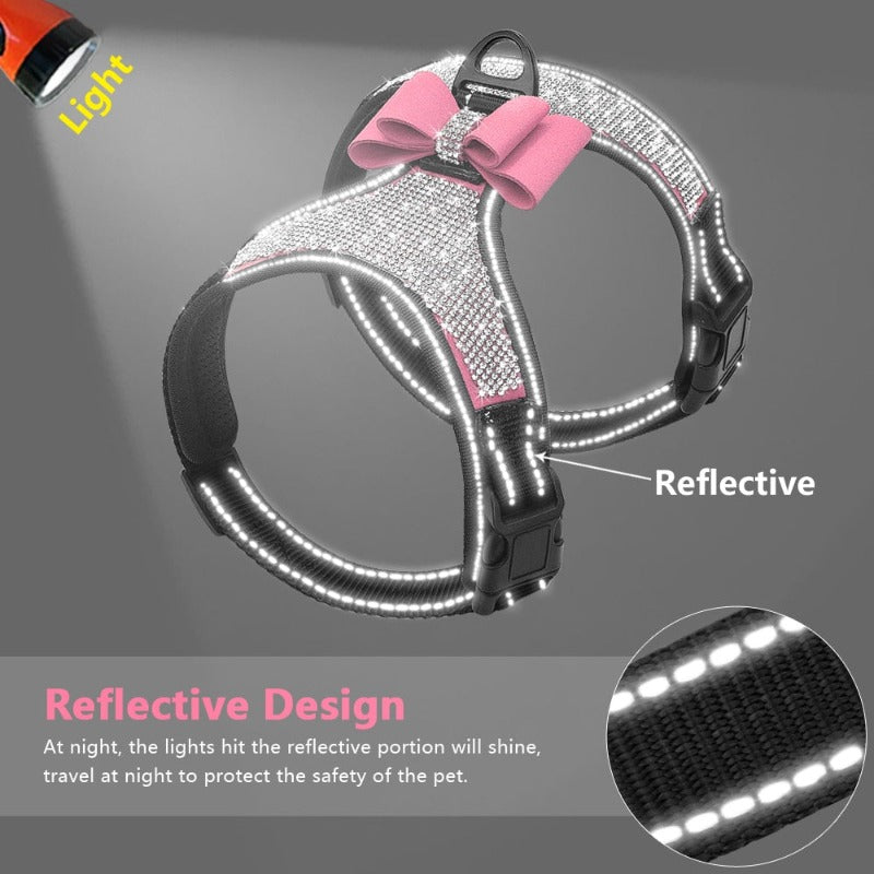 Reflective Bling Rhinestone Bow Dog Harness - Southlake Paws