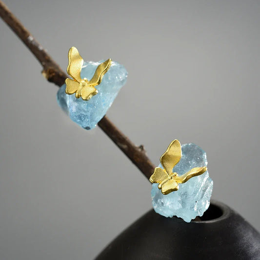 Aquamarine Butterfly Earrings