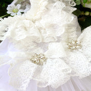 Handcraft White Lace Vintage Dog Wedding Dress Pet Bridal Outfit 