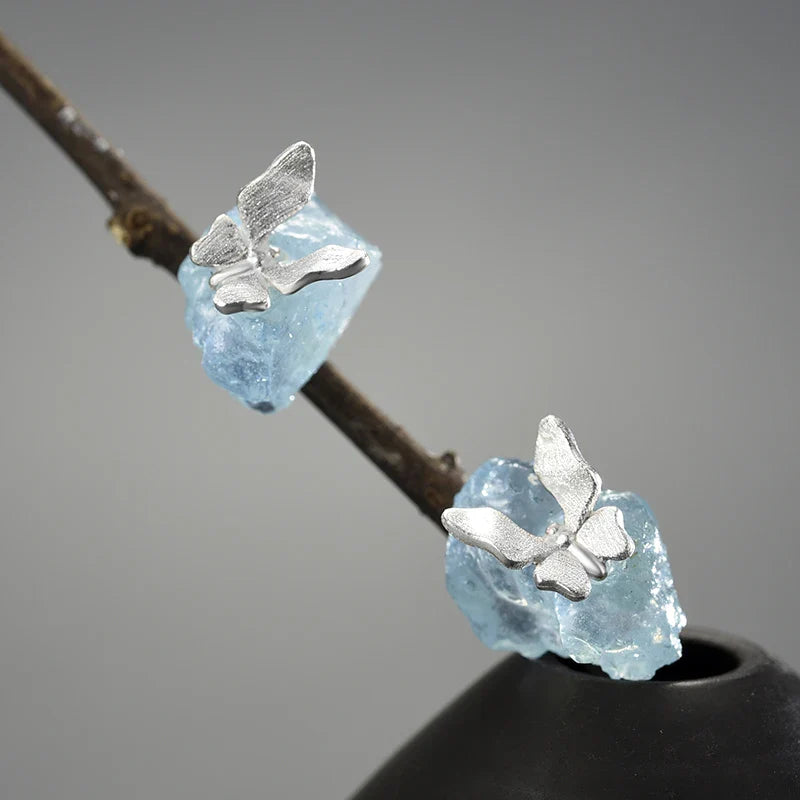 Aquamarine Butterfly Earrings
