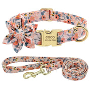 Peachy Pink Flower Dog Collar & Leash Set | Personalized Free