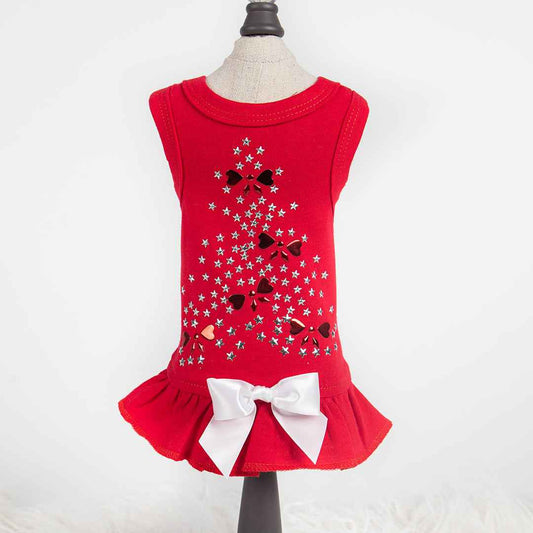 Hello Doggie Holiday Sparkle Dog Satin Cotton Dress