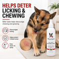 Load image into Gallery viewer, Southlake Paws Hot Spot Soothing Spray in a professional size bottle, with a dog licking its paw, showcasing its soothing pro
