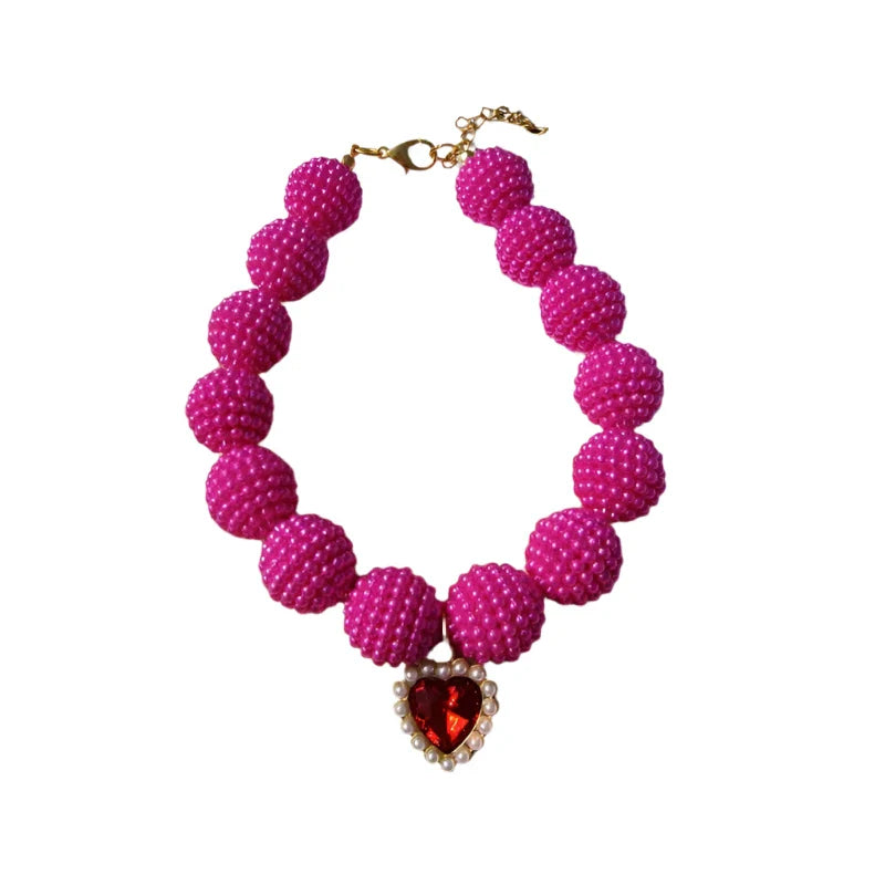 Crystal Heart Colorful Beaded Pearl Dog Necklace - Southlake Paws