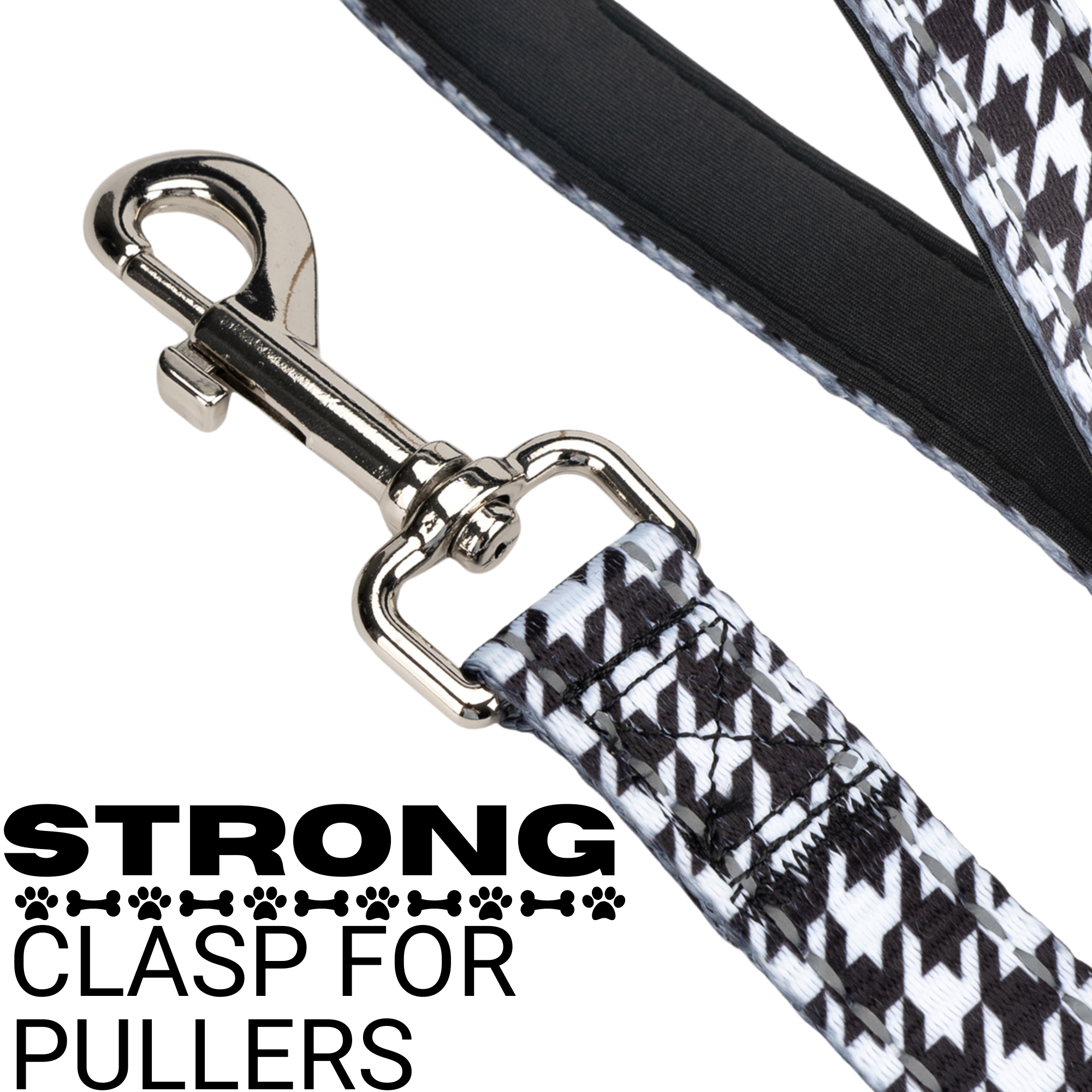 EcoBark Houndstooth Dog Leash by Southlake Paws featuring a padded grip and strong clasp, available in 4ft, 5ft, and 6ft leng