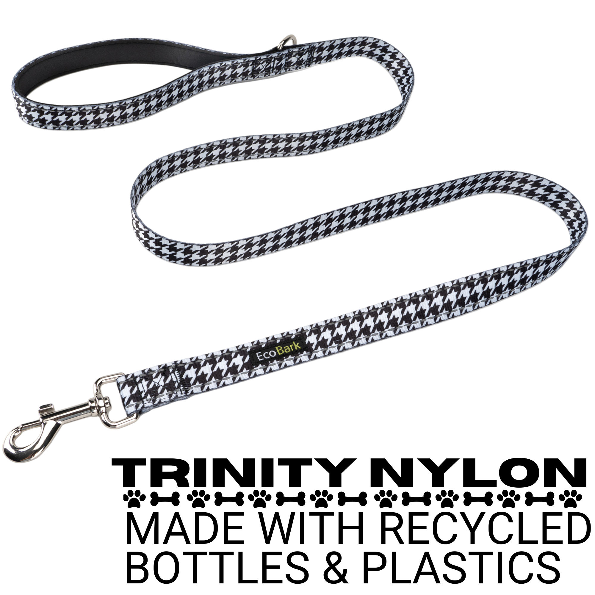 EcoBark Houndstooth Dog Leash by Southlake Paws, featuring a padded comfort grip and made from recycled materials. Available 
