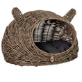 Load image into Gallery viewer, Huntley Pet Wicker Cat Shaped Play House Pet Bed with Cushion
