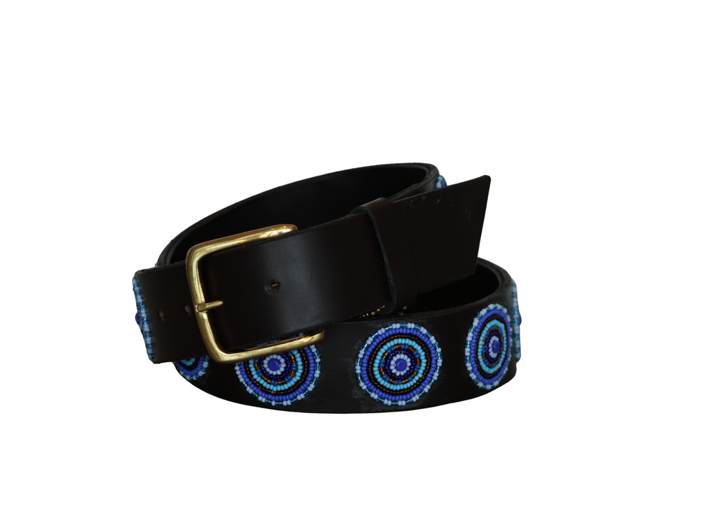 TKC Blue Brown Circles Belt Wide Width - Brass Buckle