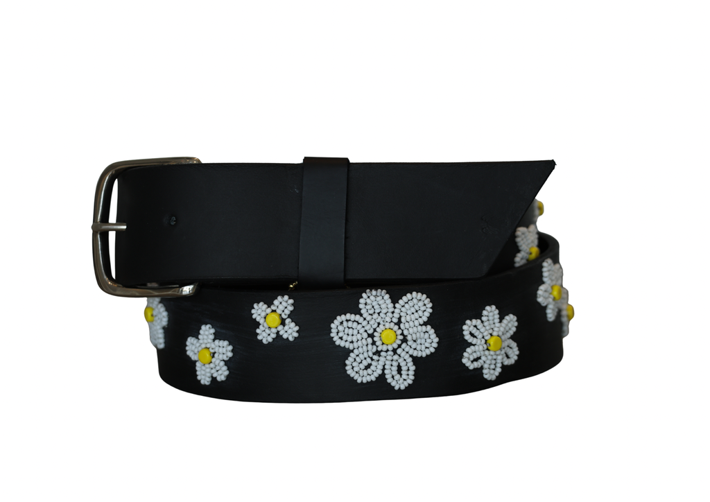 TKC Daisies Beaded Belt Wide Width - Silver Buckle