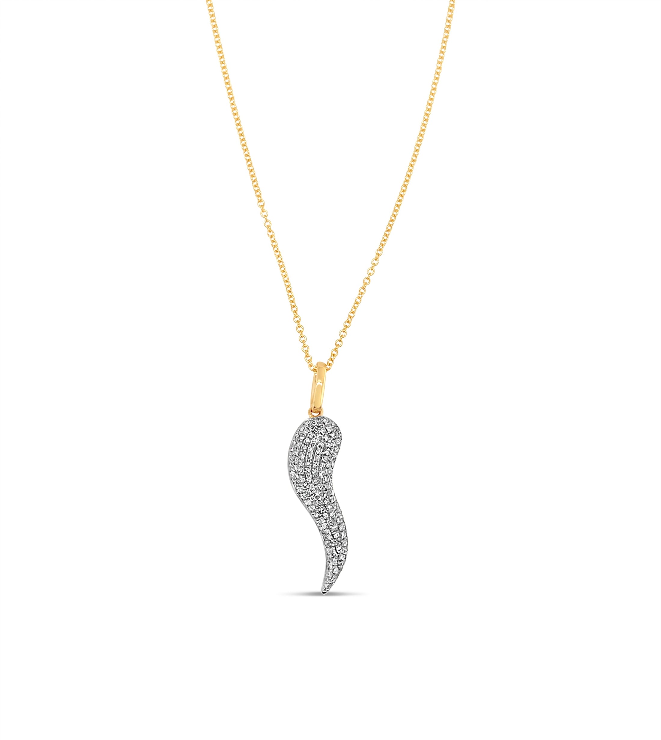 OLIVE & CHAIN Diamond Italian Horn Cornicello Necklace - Yellow Gold, Small, No Chain