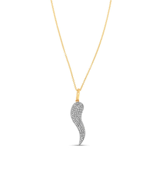 OLIVE & CHAIN Diamond Italian Horn Cornicello Necklace - Yellow Gold, Small, No Chain