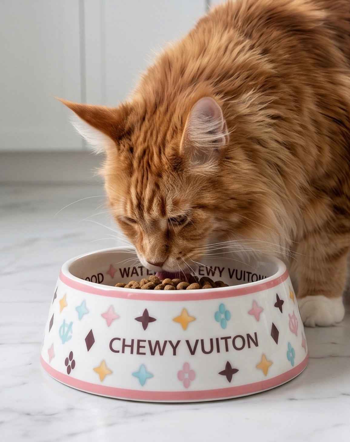 White Chewy Vuiton Bowls