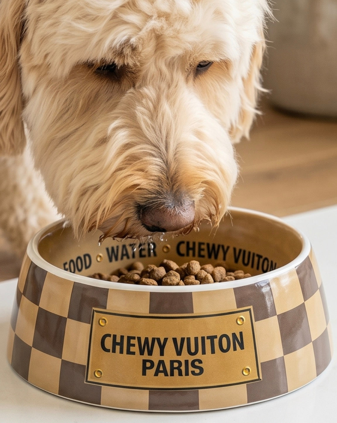 Checker Chewy Vuiton Bowls