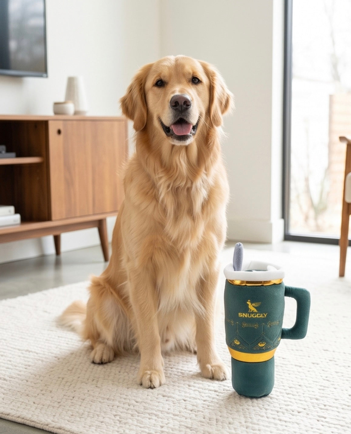 Holiday Snuggly Cup - Green Plush Dog Toy | Squeaky Plush Dog Toy with Crinkle & Mesh Lining