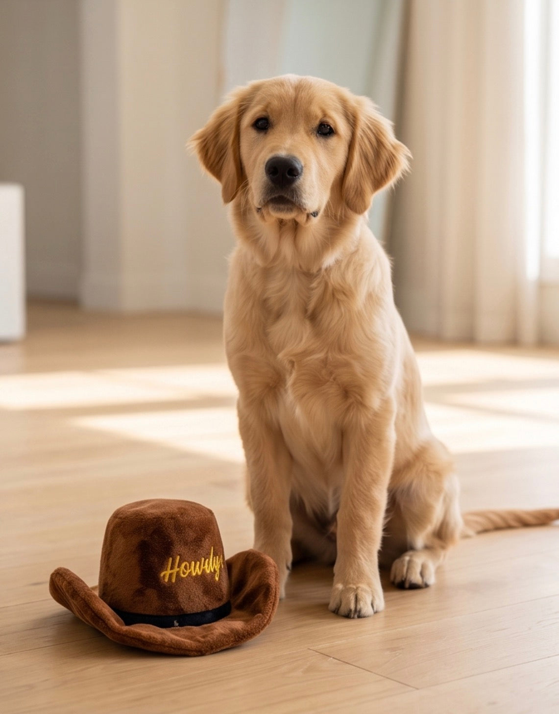 Brown Cowboy Hat | Squeaky Plush Dog Toy with Crinkle & Mesh Lining
