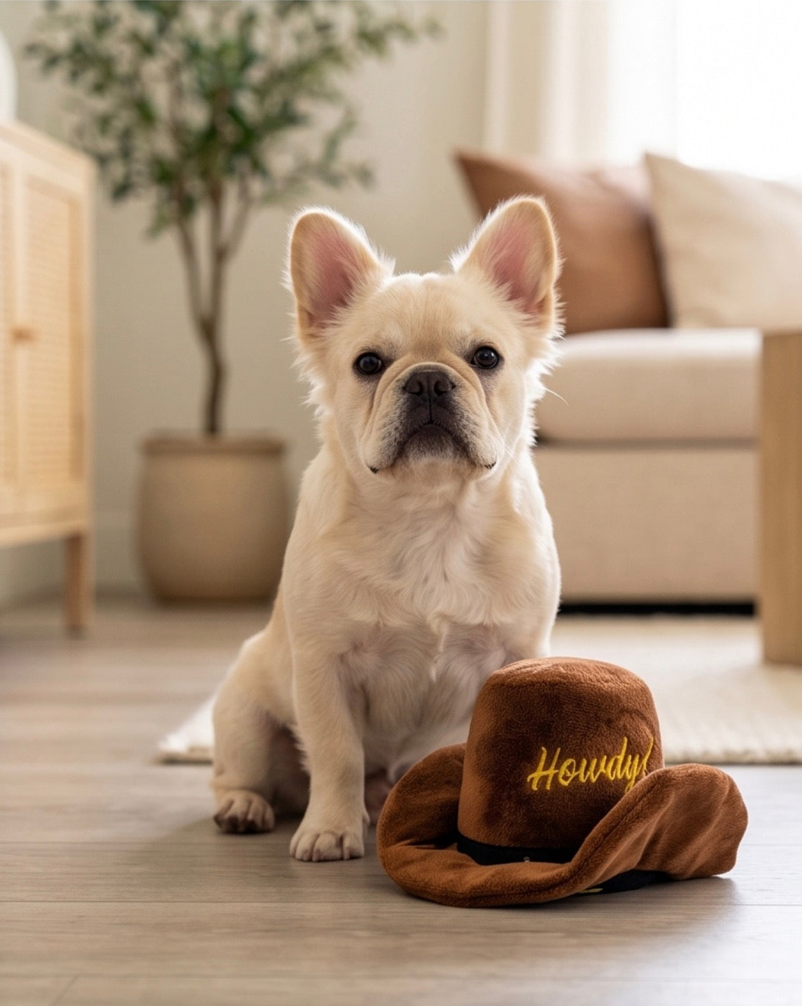Brown Cowboy Hat | Squeaky Plush Dog Toy with Crinkle & Mesh Lining