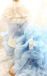 Handmade Luxury Pet Gown Trailing Dress Blue Chiffon Dog Gown Dog Dress 