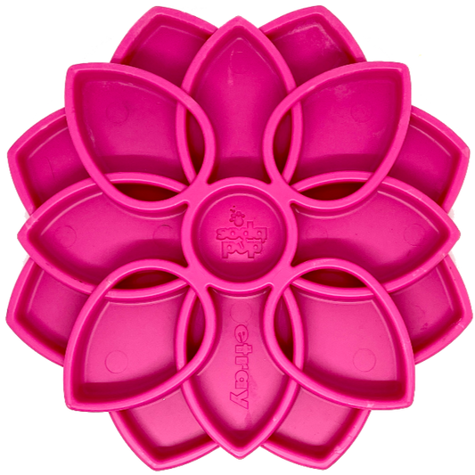 Southlake Paws Mandala eTray Shallow Slow Feeder Dog Bowl in vibrant pink, designed for enrichment with multiple compartments