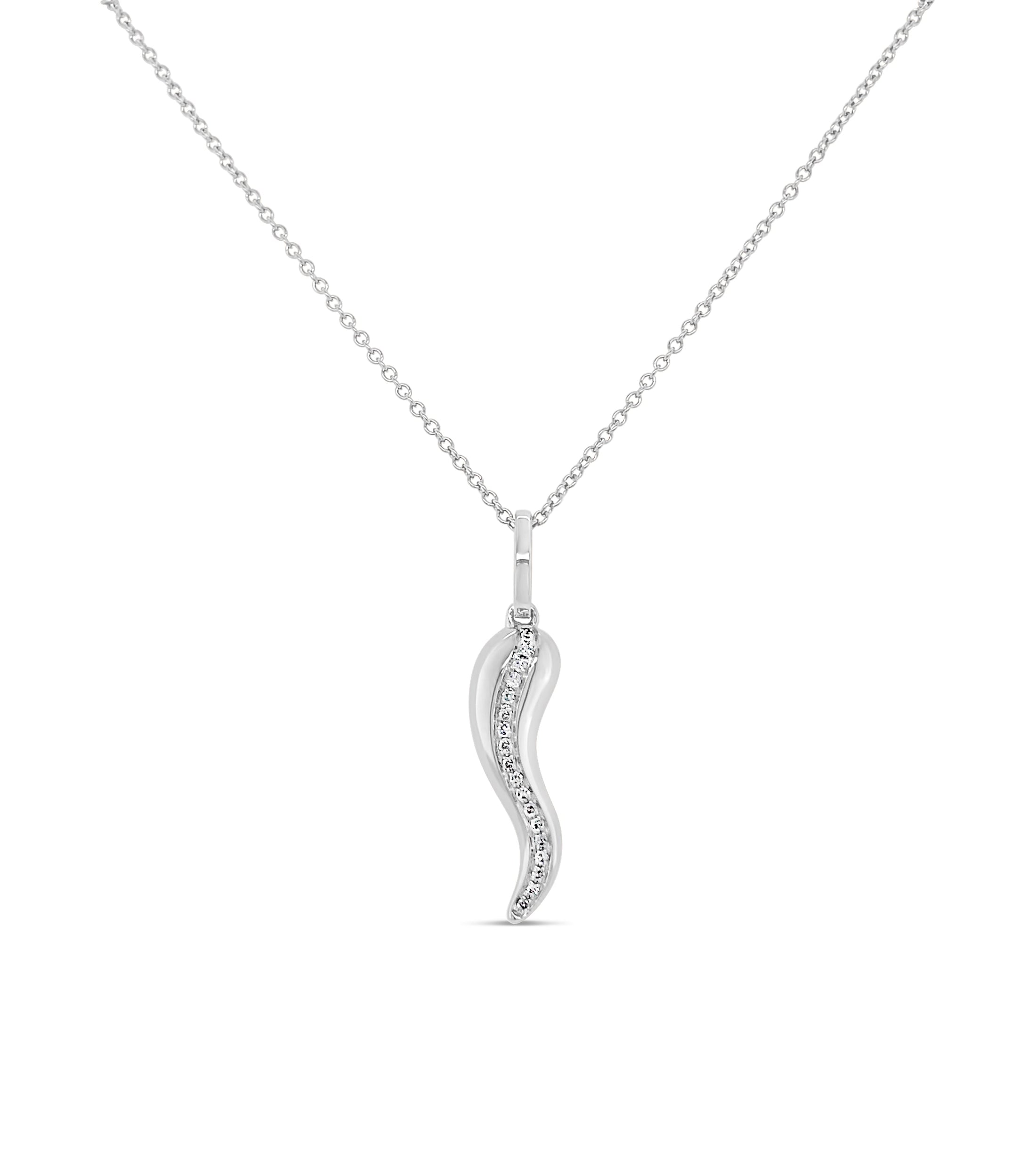 OLIVE & CHAIN Diamond Line Italian Horn Cornicello Necklace - Rose Gold, 16" cable