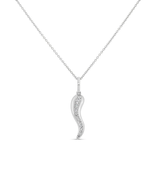 OLIVE & CHAIN Diamond Line Italian Horn Cornicello Necklace - Rose Gold, 16" cable