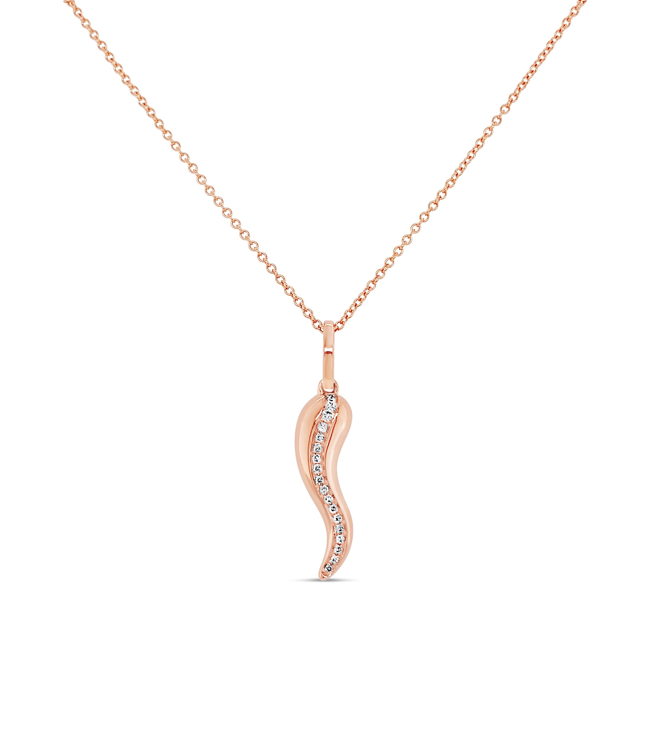 OLIVE & CHAIN Diamond Line Italian Horn Cornicello Necklace - Rose Gold, no chain