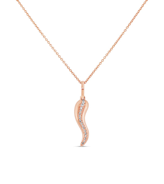 OLIVE & CHAIN Diamond Line Italian Horn Cornicello Necklace - Rose Gold, no chain
