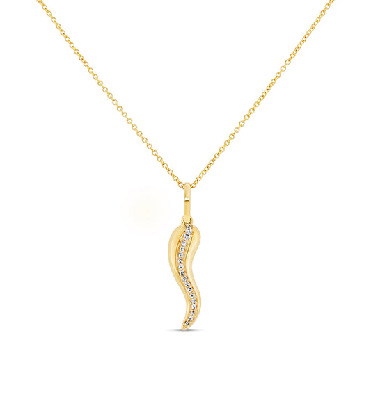 OLIVE & CHAIN Diamond Line Italian Horn Cornicello Necklace - Rose Gold, 18" cable