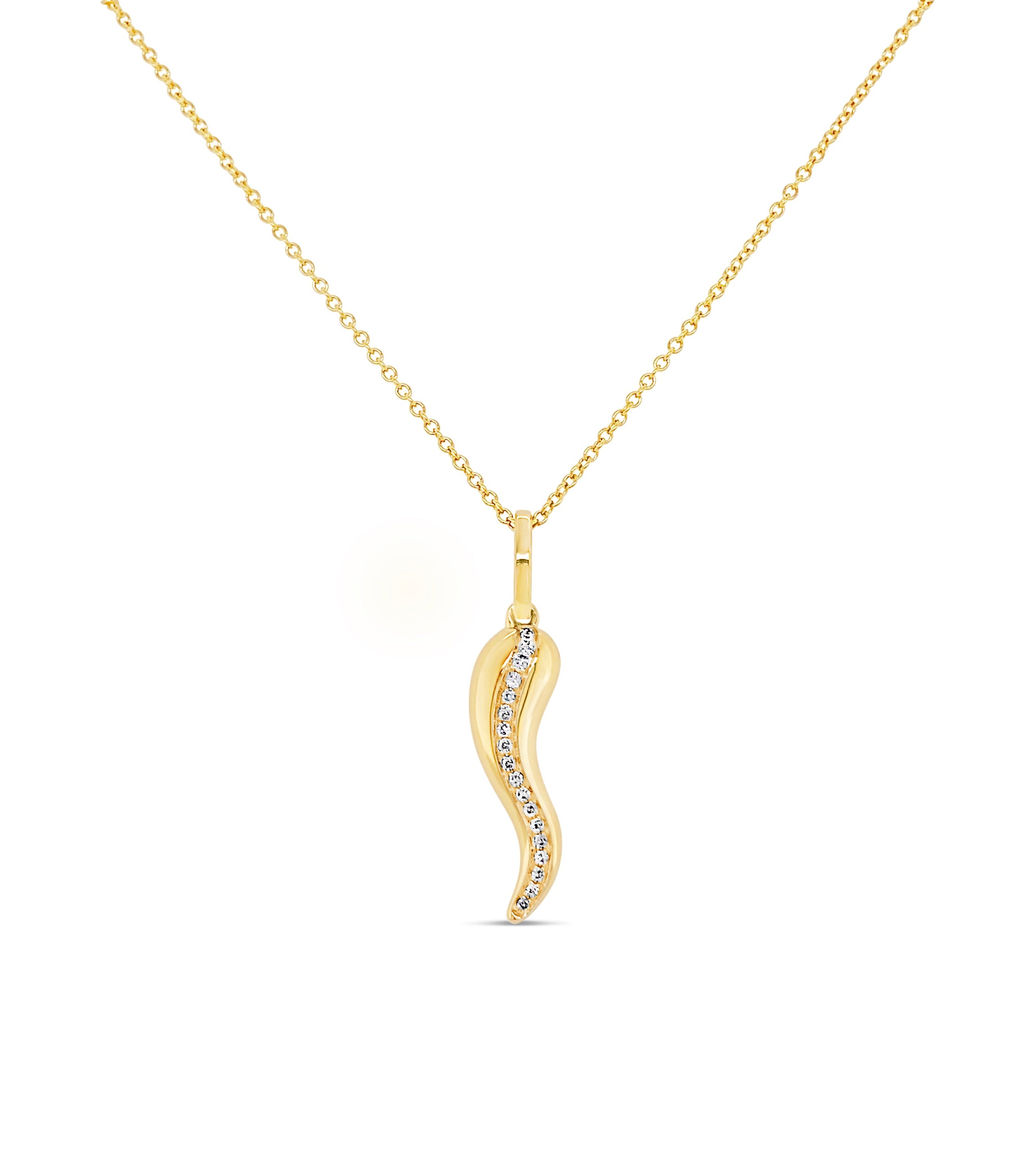 OLIVE & CHAIN Diamond Line Italian Horn Cornicello Necklace - Yellow Gold, Small, no chain