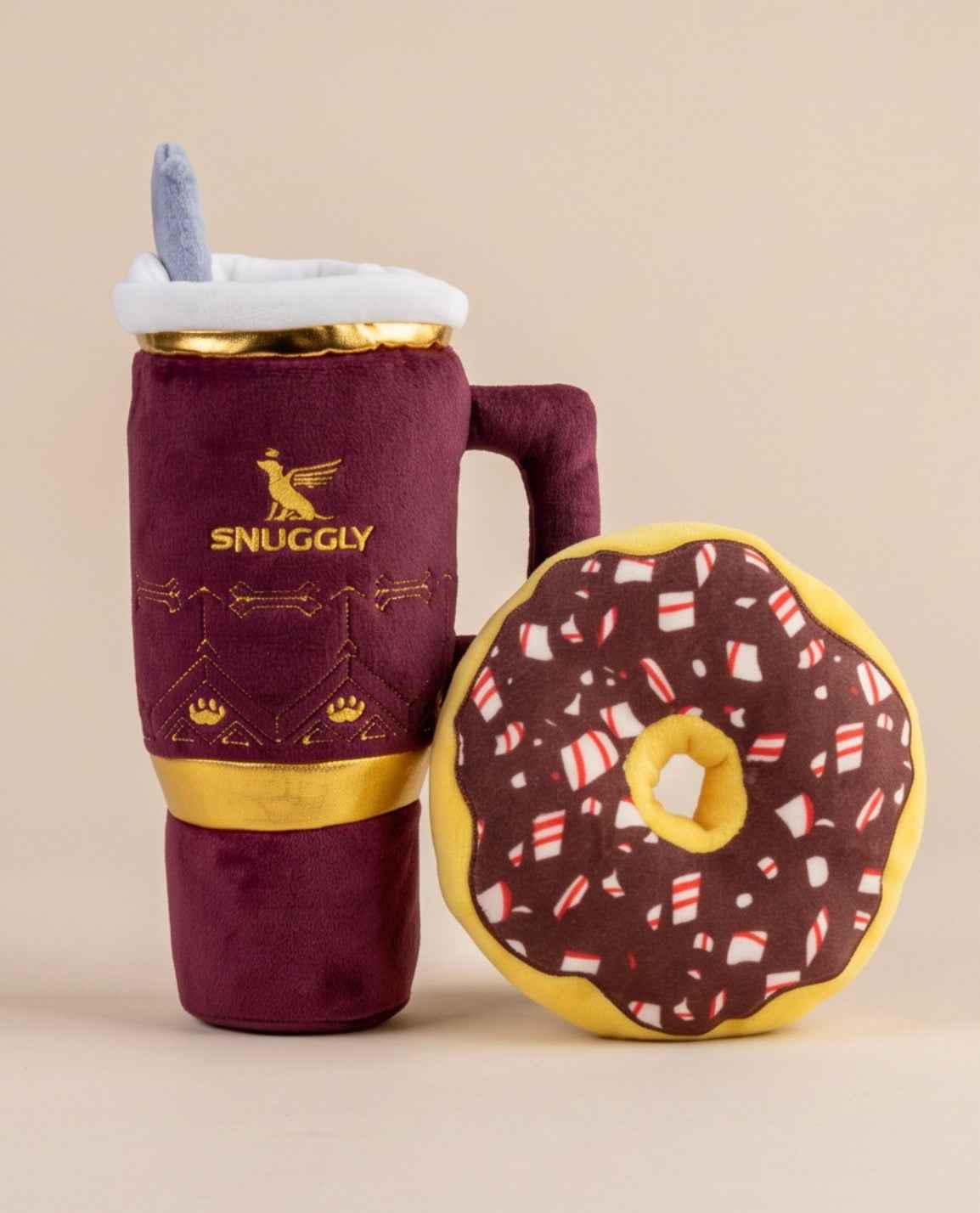 Snuggly Cup Holiday Red & Puppermint Donut | Christmas Dog Toys