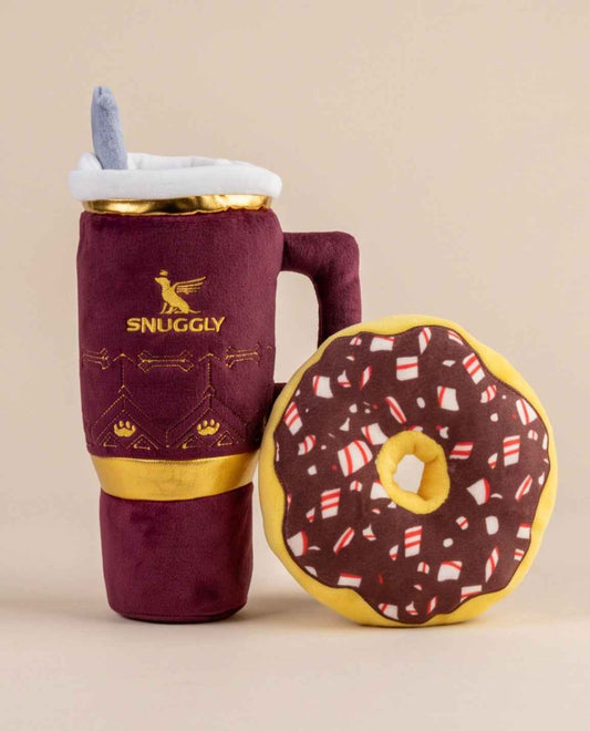Snuggly Cup Holiday Red & Puppermint Donut | Christmas Dog Toys