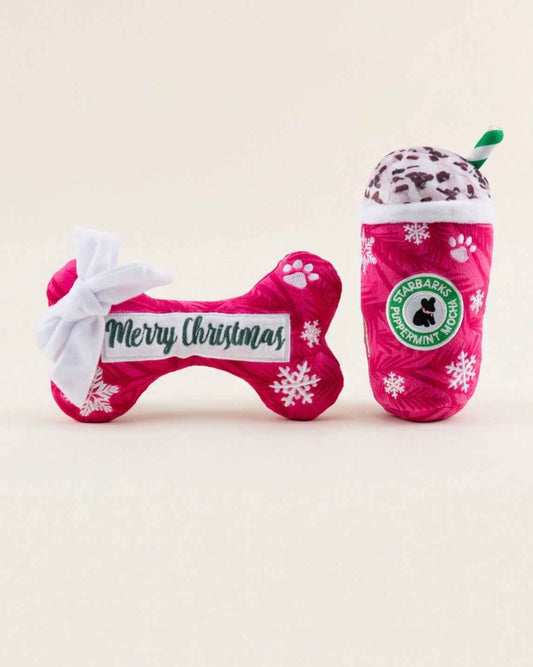 Merry Christmas Bone & Starbarks Puppermint Mocha Original Cup | Christmas Dog Toys