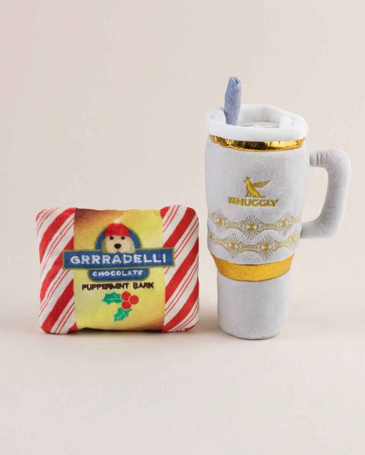 Snuggly Cup Holiday Ivory & Grrradelli Bark Square | Christmas Plush Dog Toys