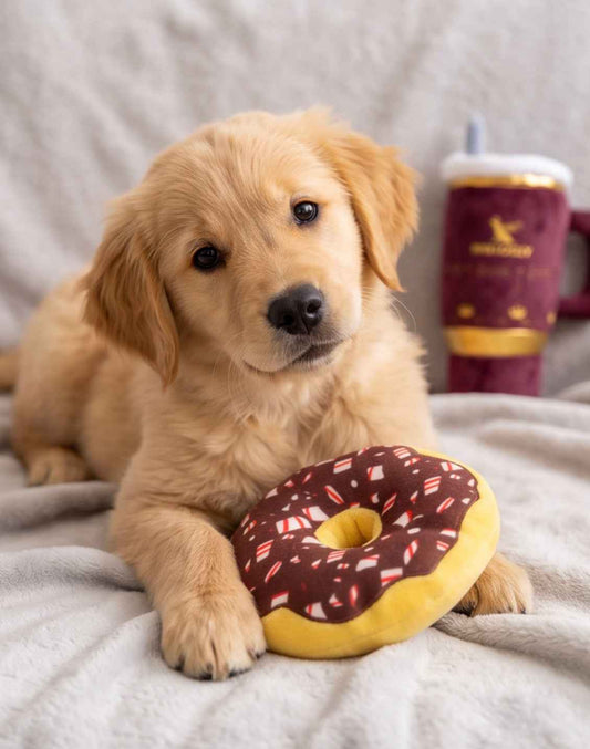 Snuggly Cup Holiday Red & Puppermint Donut | Christmas Dog Toys