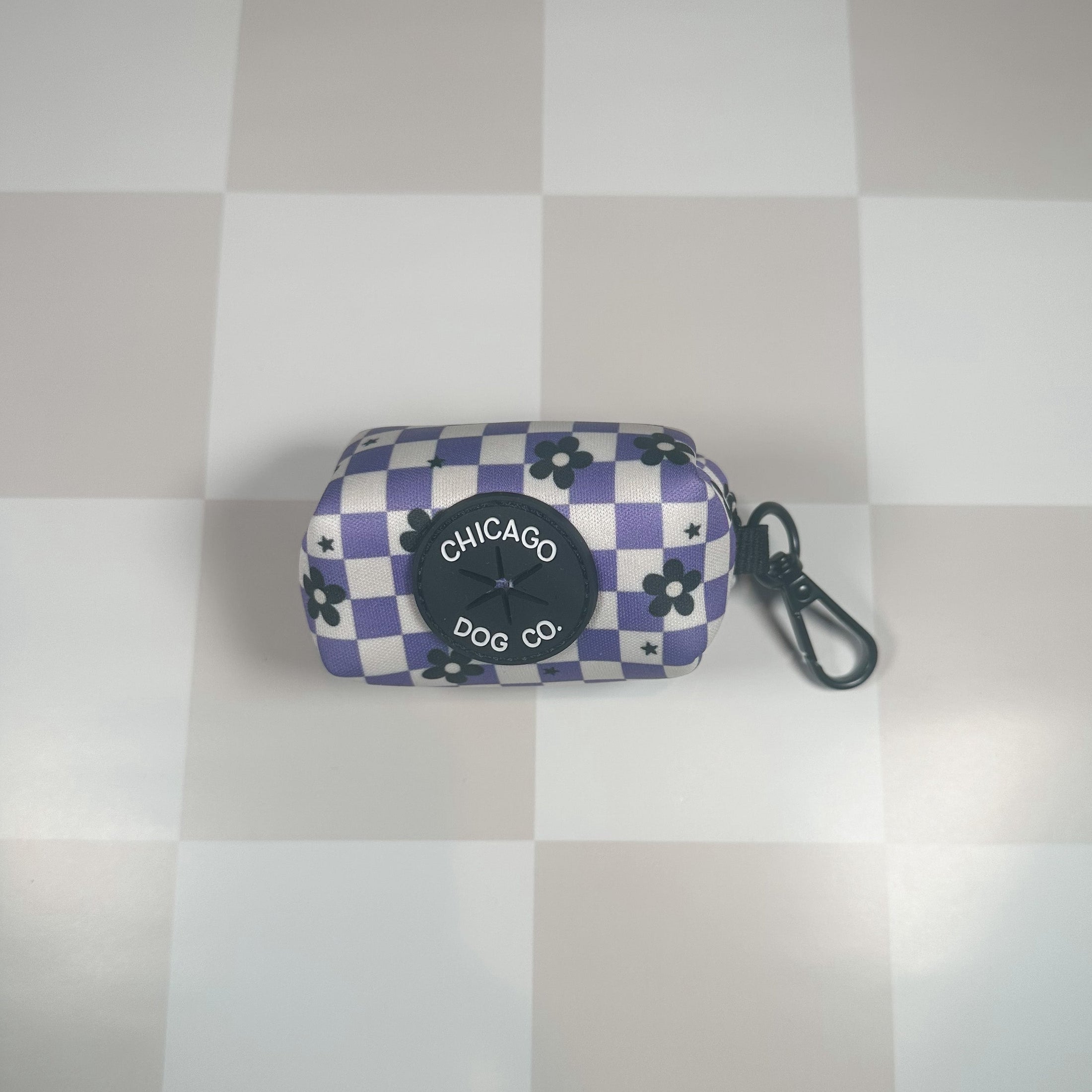 Purple Checkered Flowers Poop Bag Holder