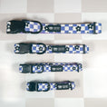 Load image into Gallery viewer, Purple Checkered Flower Collar & Leash Set
