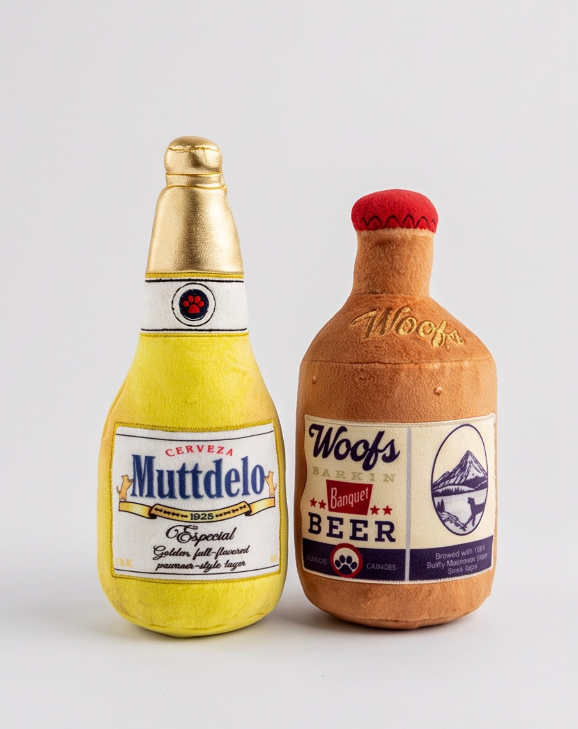 Muttdelo Beer Bottle | Squeaky Plush Dog Toy with Crinkle & Mesh Lining