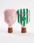 Load image into Gallery viewer, Pink Checker Pickleball Paddle | Squeaky Plush Dog Toy with Crinkle & Mesh Lining
